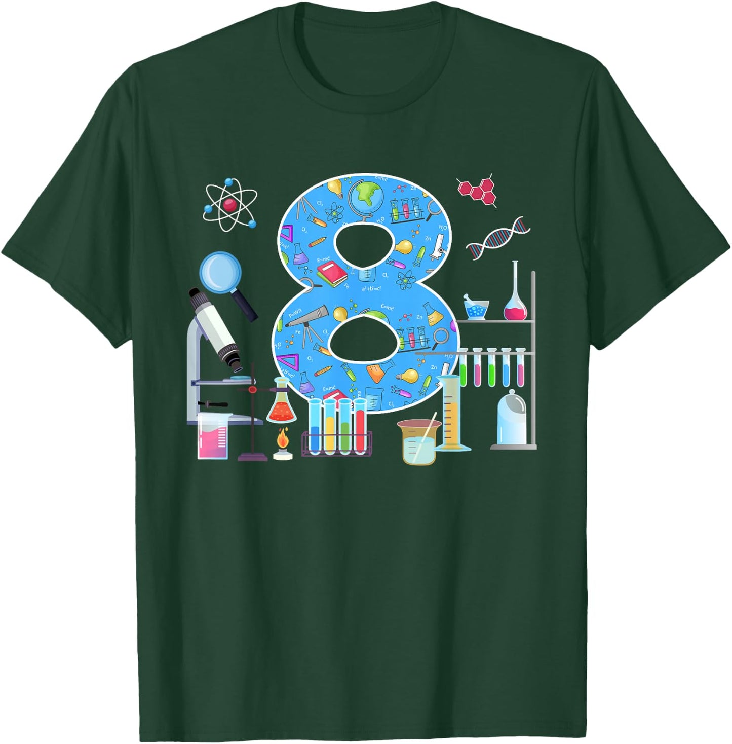 8th Birthday Science Theme 8 Year Old Birthday Scientist T-Shirt - T-Shirt | Forest