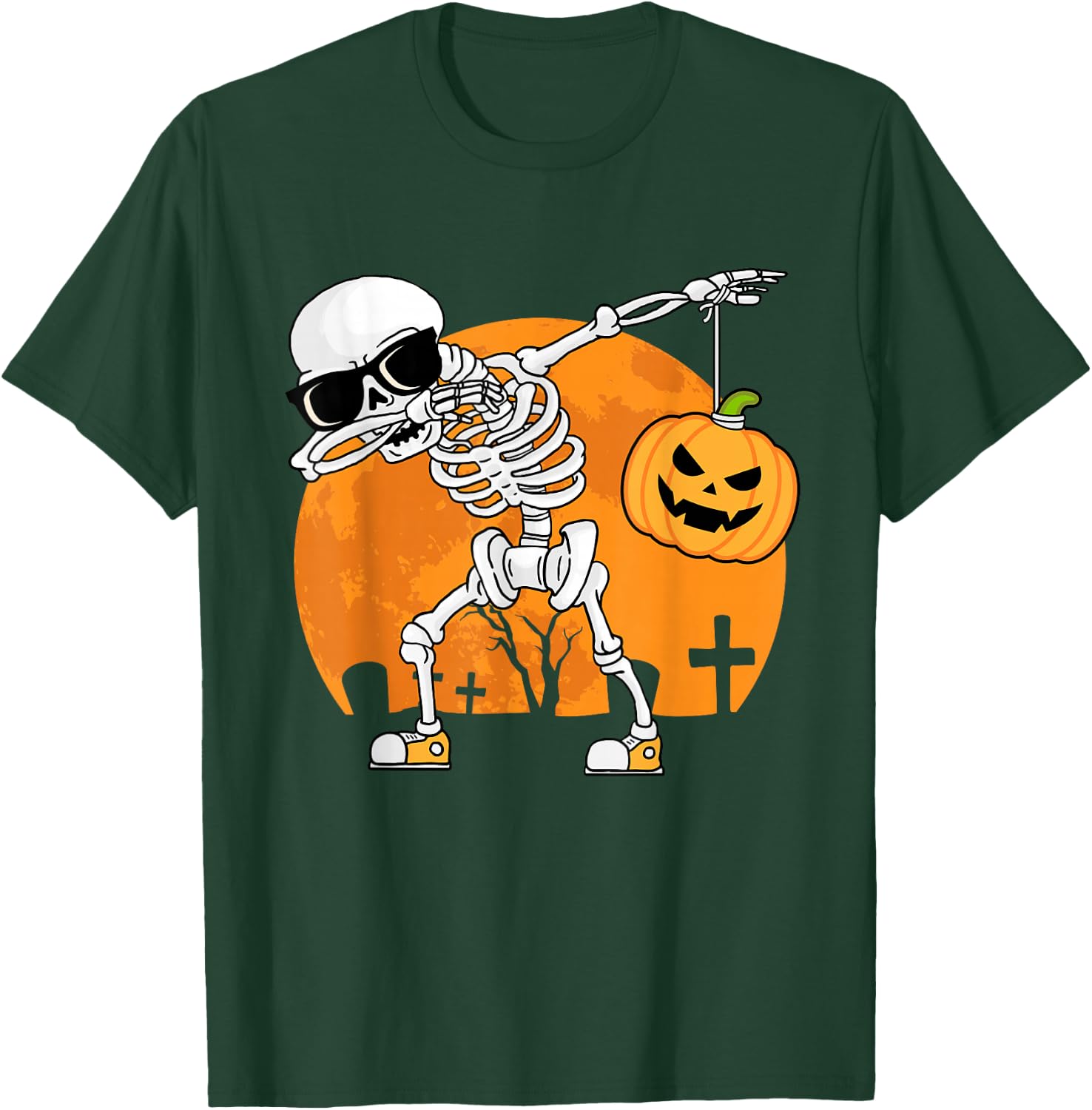 Dabbing Skeleton Funny Halloween Pumpkin Men Boys Kids T-Shirt - T-Shirt | Forest