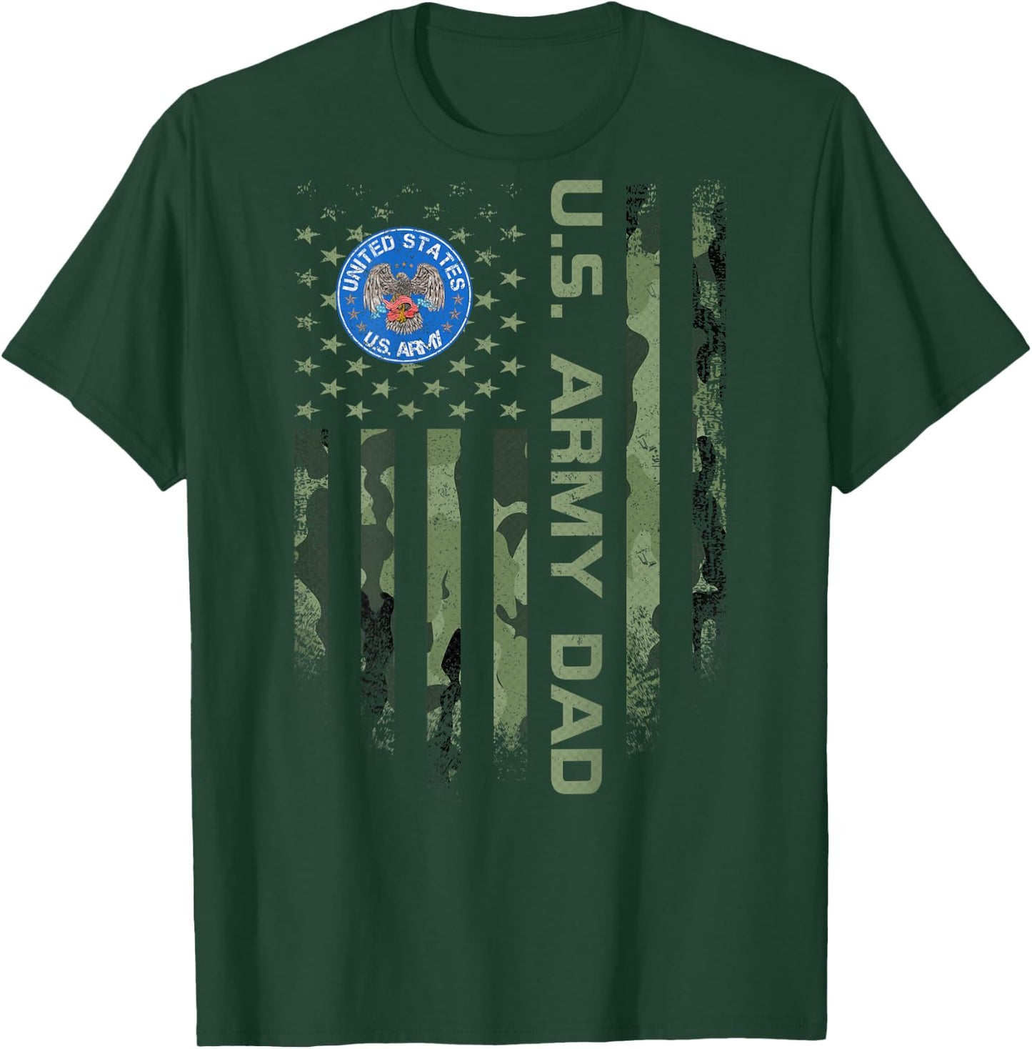 Vintage USA American Flag Proud US Army Veteran Dad Funny T-Shirt - T-Shirt | Forest