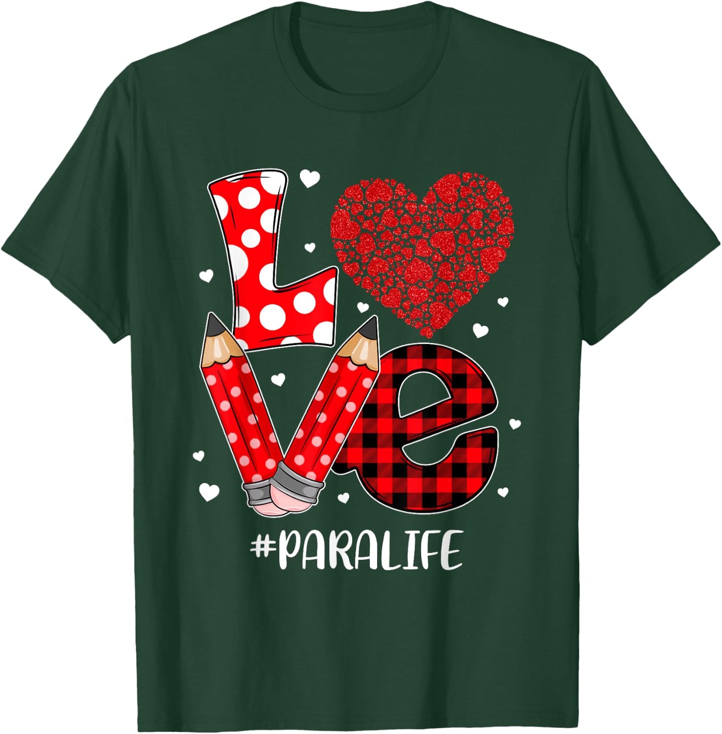 Funny Plaid Heart LOVE Para Life Valentine Day Christmas T-Shirt - T-Shirt | Forest