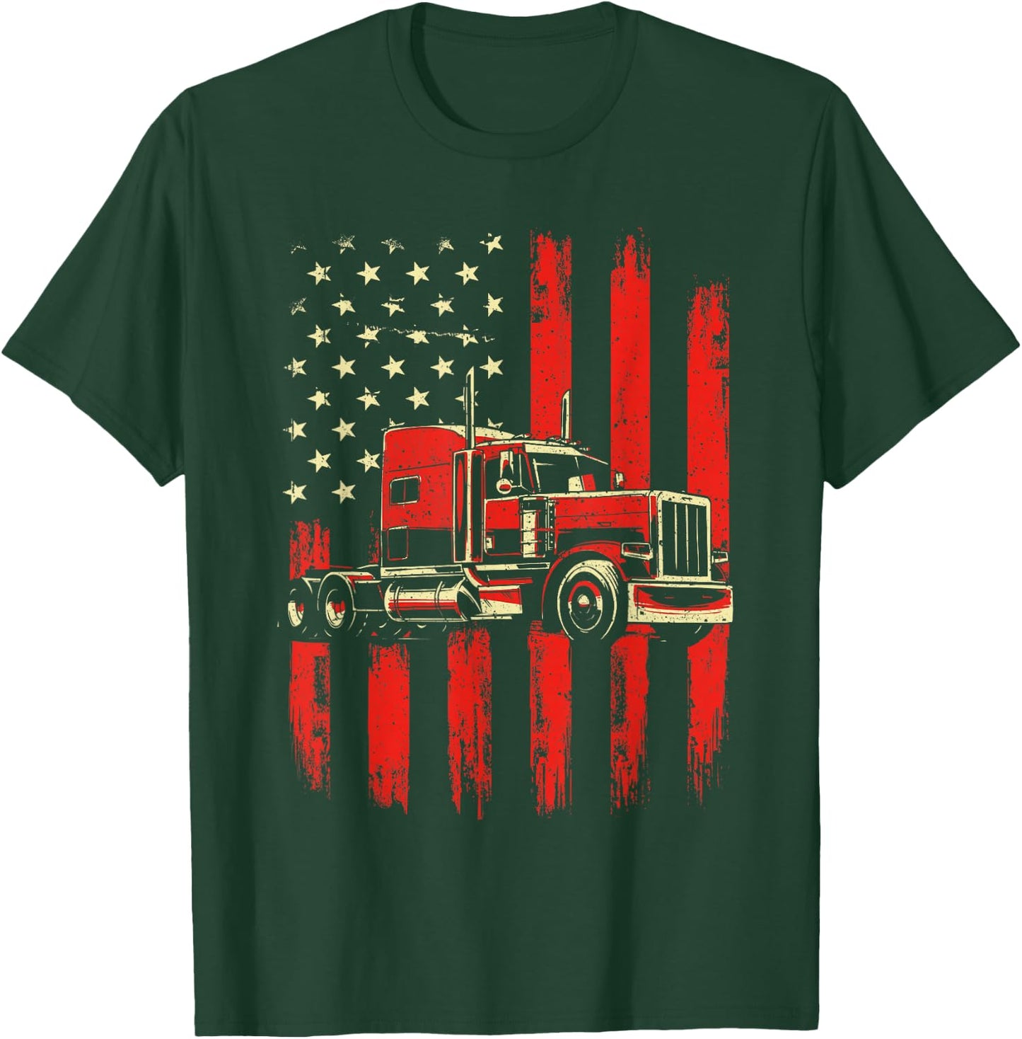 American Trucker - Semi Truck Driver Trucking Big Rig T-Shirt - T-Shirt | Forest