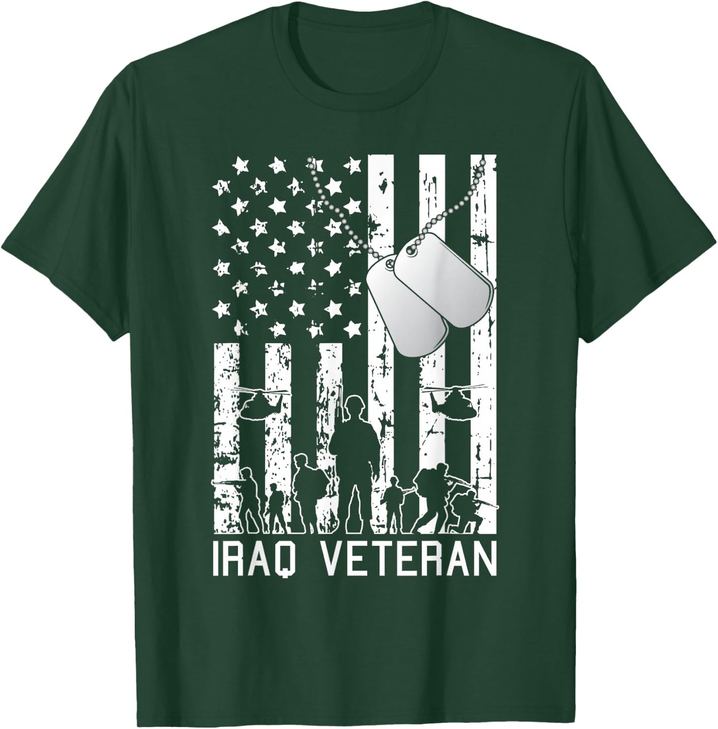 Iraq Veteran American Flag Dog Tag Military Army Soldier T-Shirt - T-Shirt | Forest