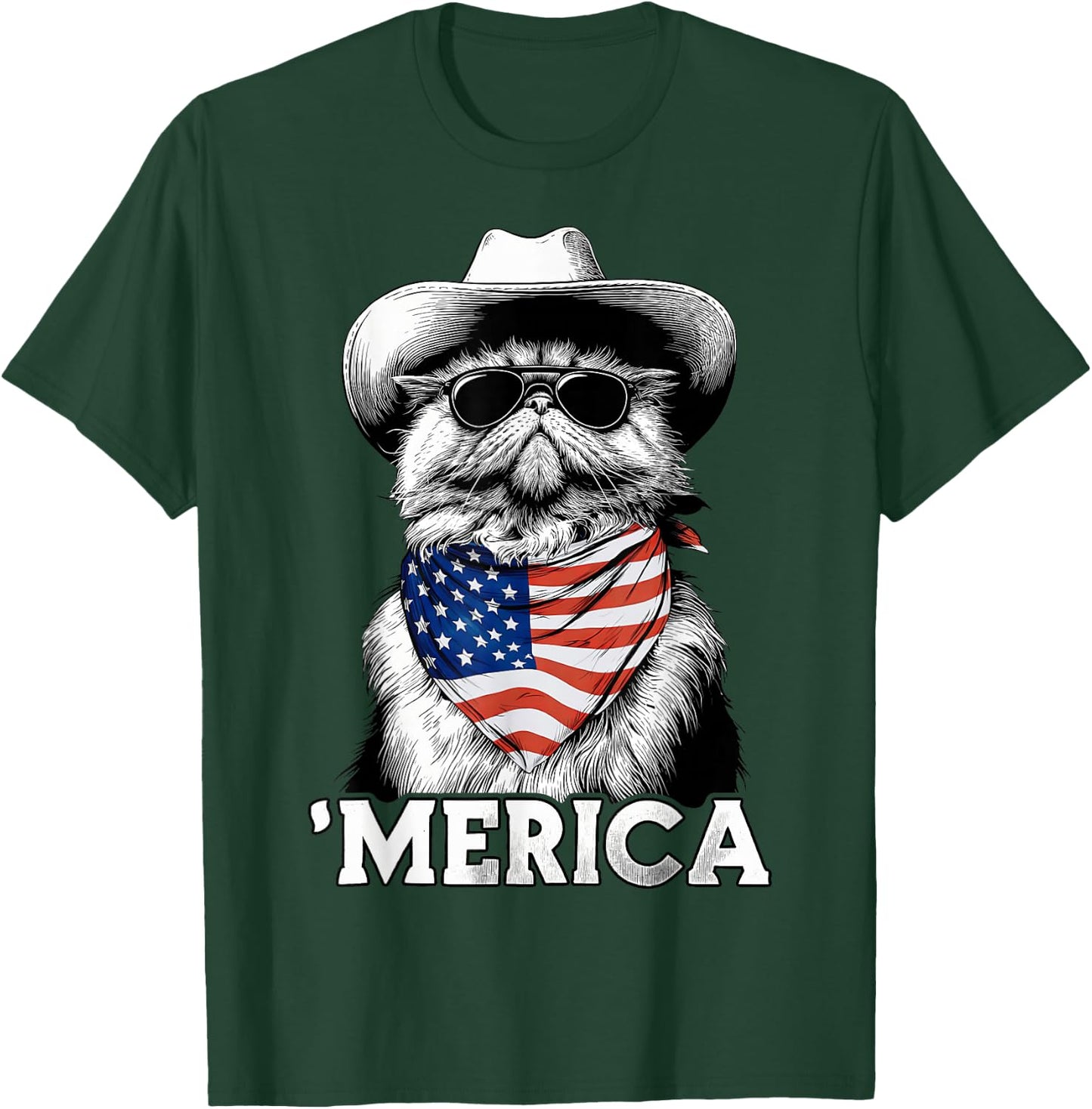 Persian Cat American Flag Bandana Cowboy Hat Sunglasses T-Shirt - T-Shirt | Forest