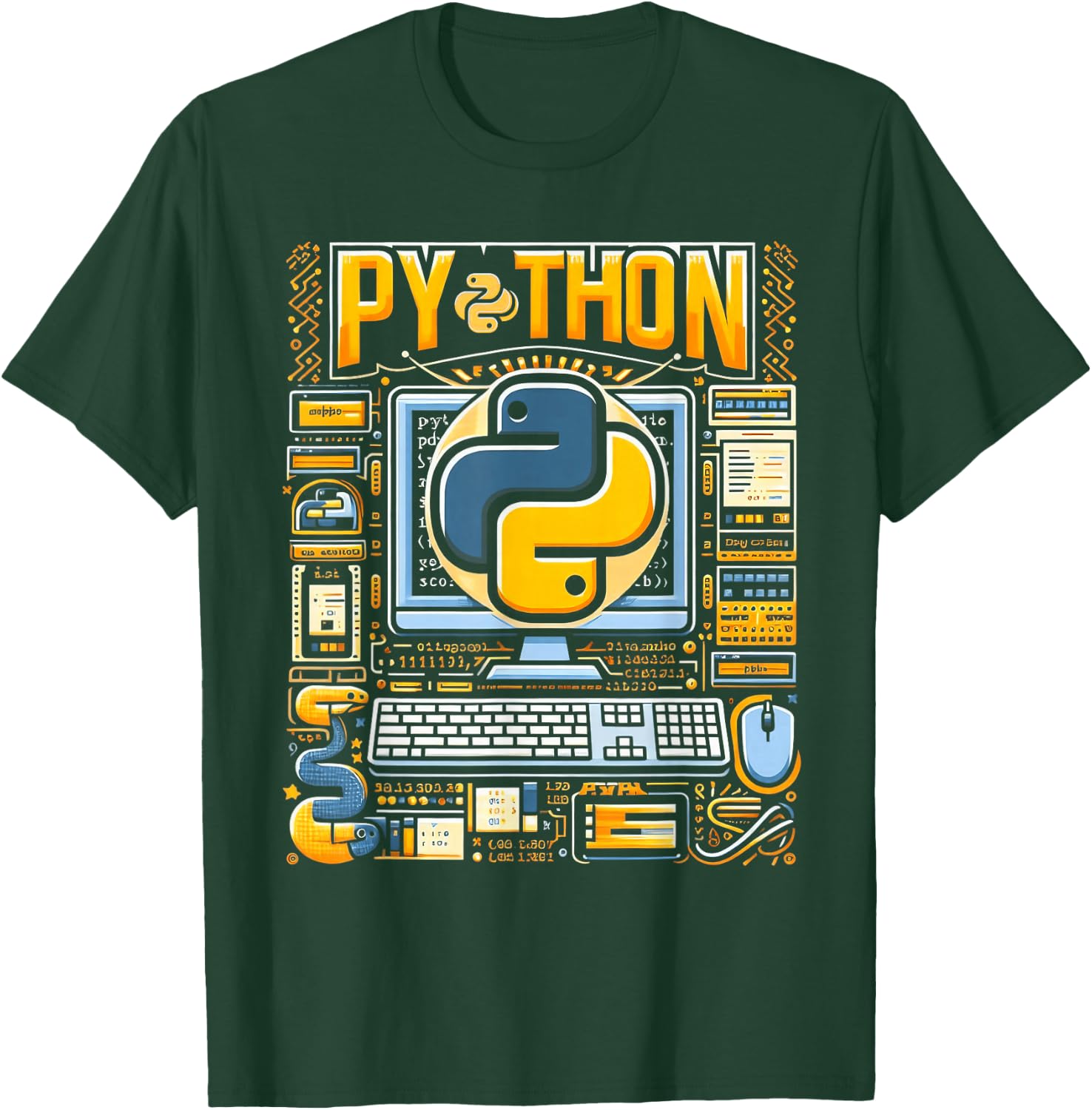 Python Dev Programming Python Programming, -Adults , Black, Small, Short Sleeve T-Shirt - T-Shirt | Forest