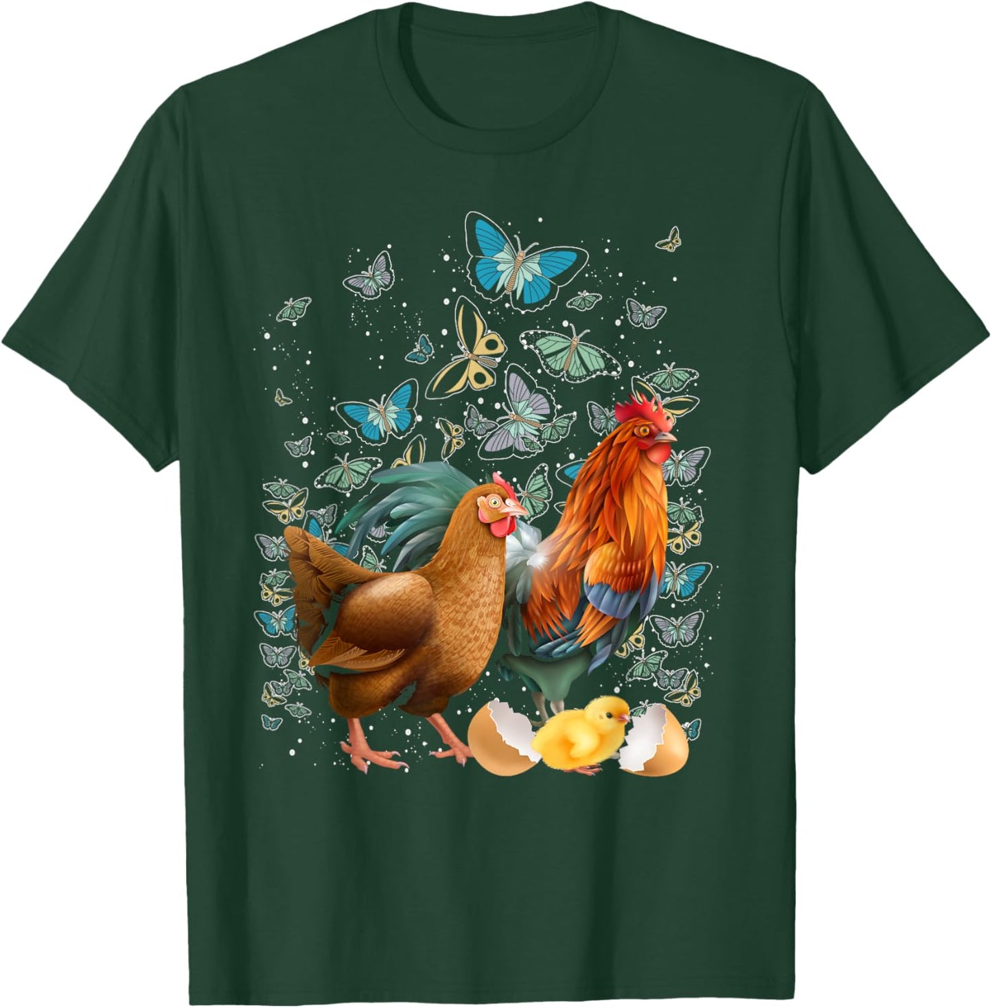 Farmer Gift Farm Animal Butterflies Rooster Hen Chicken T-Shirt - T-Shirt | Forest