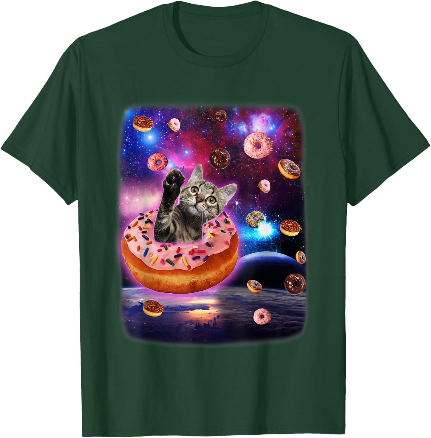 Cute Cat Inside Donut In Space Boy Girl Donut Kitty Galaxy T-Shirt - T-Shirt | Forest