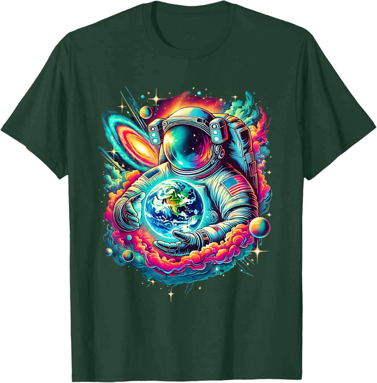 Cosmic Astronaut Holding Earth Space Exploration Art Science T-Shirt - T-Shirt | Forest