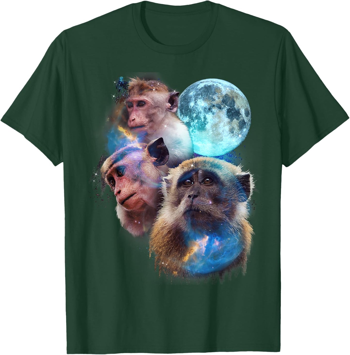 3 Moon Monkey Art Funny Ape Primate Animal Lovers Graphic T-Shirt - T-Shirt | Forest