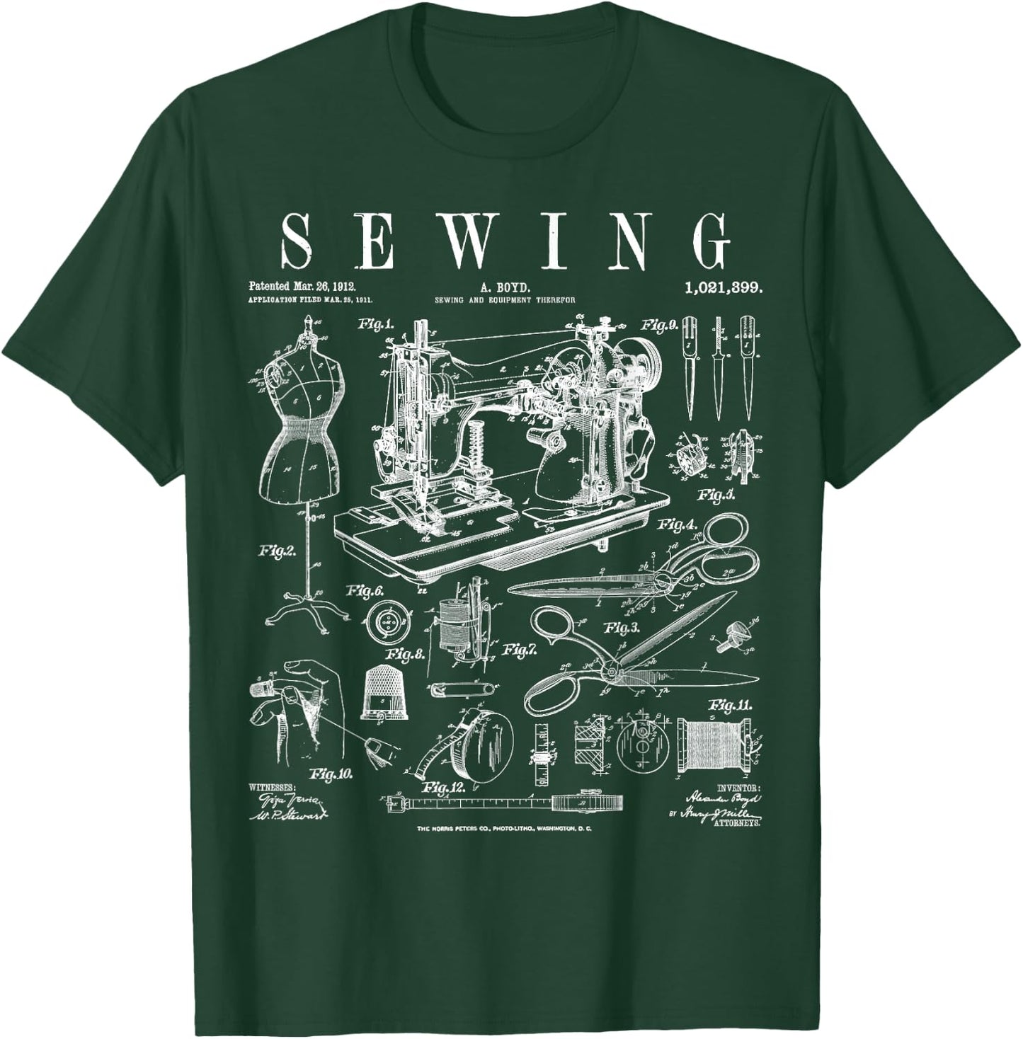 Sewing Machine Quilting Quilter Crafter Vintage Patent Print T-Shirt - T-Shirt | Forest