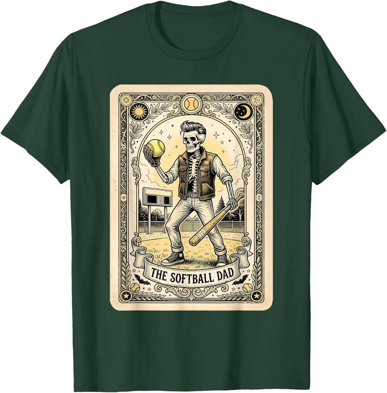 Softball Dad Tarot Card Skeleton Sports Fathers Day Men T-Shirt - T-Shirt | Forest
