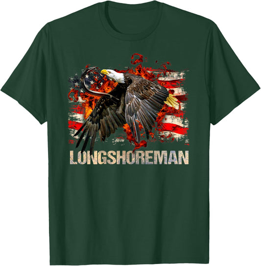 Longshoreman Gifts Patriotic Design On Back Of Clothing T-Shirt - T-Shirt | Forest