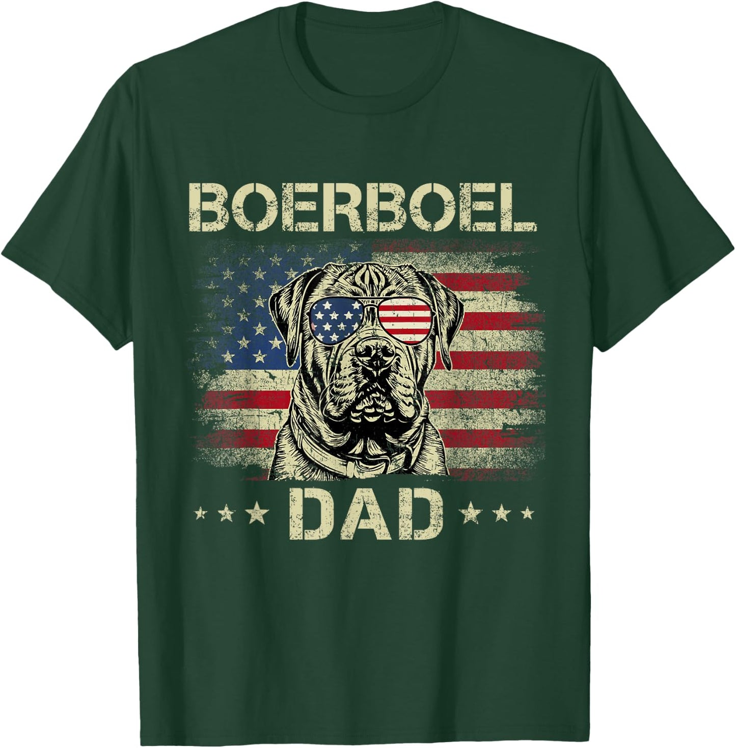 Boerboel Dad Dog Vintage American Flag 4th Of July Women Kids T-Shirt - T-Shirt | Forest