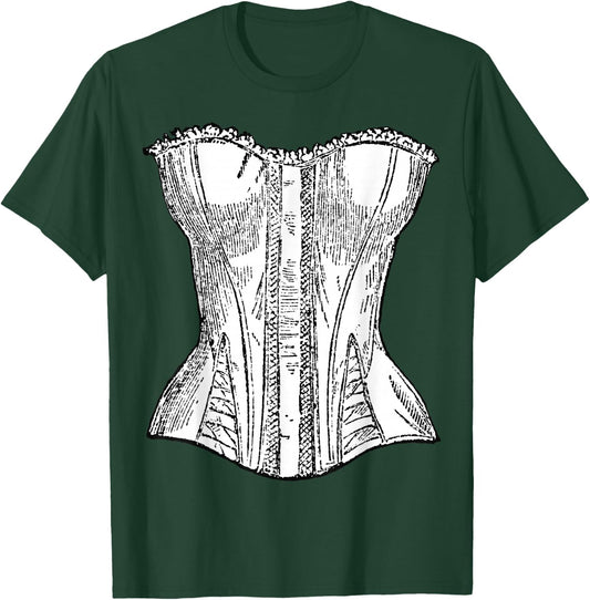Corset Vintage Style Black and White Illustration T-Shirt - T-Shirt | Forest