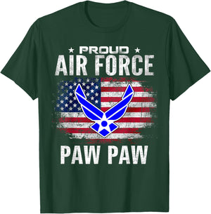 Proud Air Force Paw Paw With American Flag For Veteran T-Shirt - T-Shirt | Forest