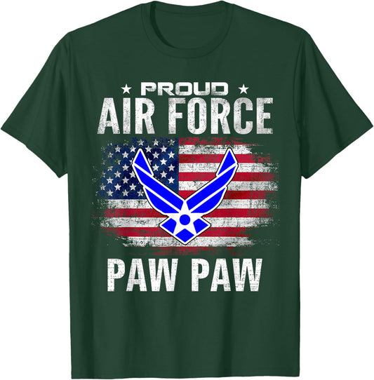 Proud Air Force Paw Paw With American Flag For Veteran T-Shirt - T-Shirt | Forest