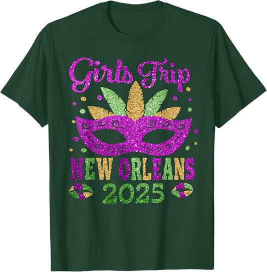 Girls Trip New Orleans 2025 Mardi Gras Mask Beads Matching T-Shirt - T-Shirt | Forest