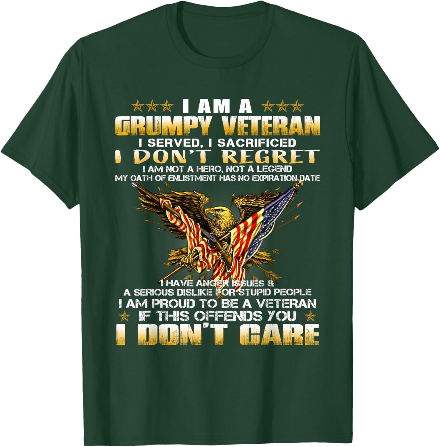 4th of July I Am A Grumpy Old Veteran Vintage Army Gift T-Shirt - T-Shirt | Forest