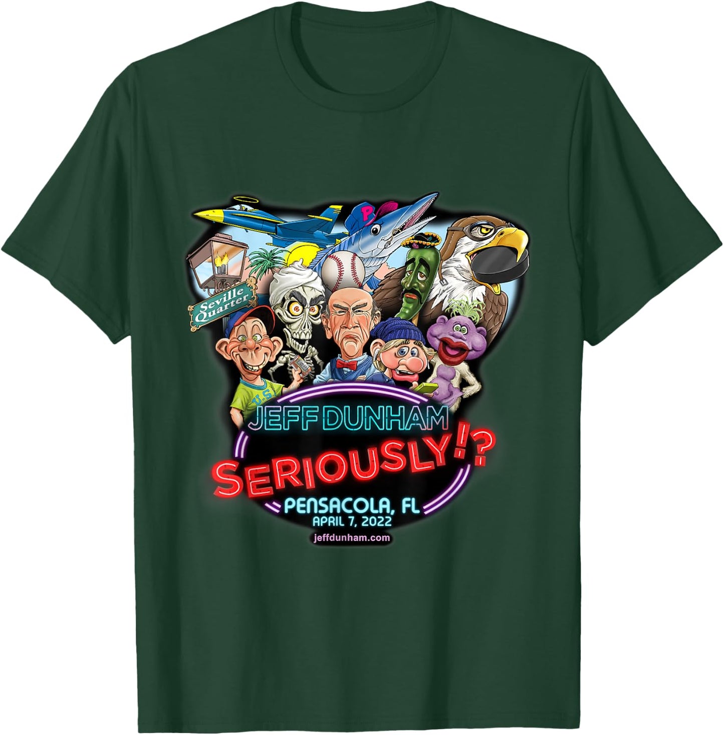 Jeff Dunham -Adults Black Cotton , Small, Short Sleeve, Classic Fit, Pensacola, FL (2022) T-Shirt - T-Shirt | Forest