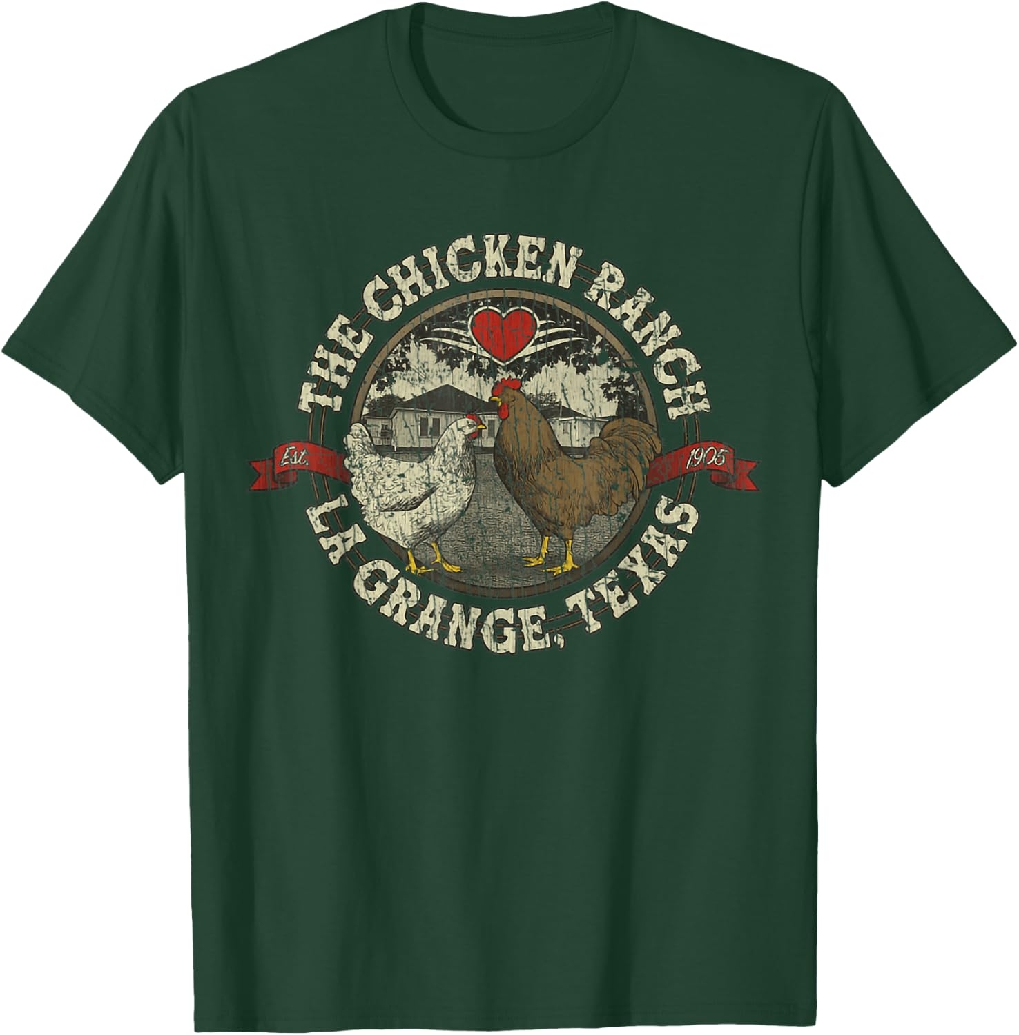 The Chicken Ranch La Grange 1905 Vintage Retro Distressed - Black, Small, Short Sleeve, , Classic Fit, Rayon, Letter Print, Women's, Girls, Casual, All Seasons T-Shirt - T-Shirt | Forest