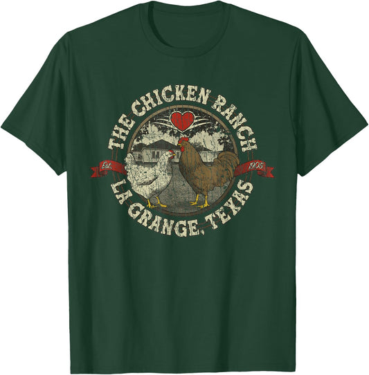 The Chicken Ranch La Grange 1905 Vintage Retro Distressed - Black, Small, Short Sleeve, , Classic Fit, Rayon, Letter Print, Women's, Girls, Casual, All Seasons T-Shirt - T-Shirt | Forest