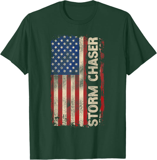 Storm Chaser Hurricane Meteorology Tornado Usa American Flag T-Shirt - T-Shirt | Forest