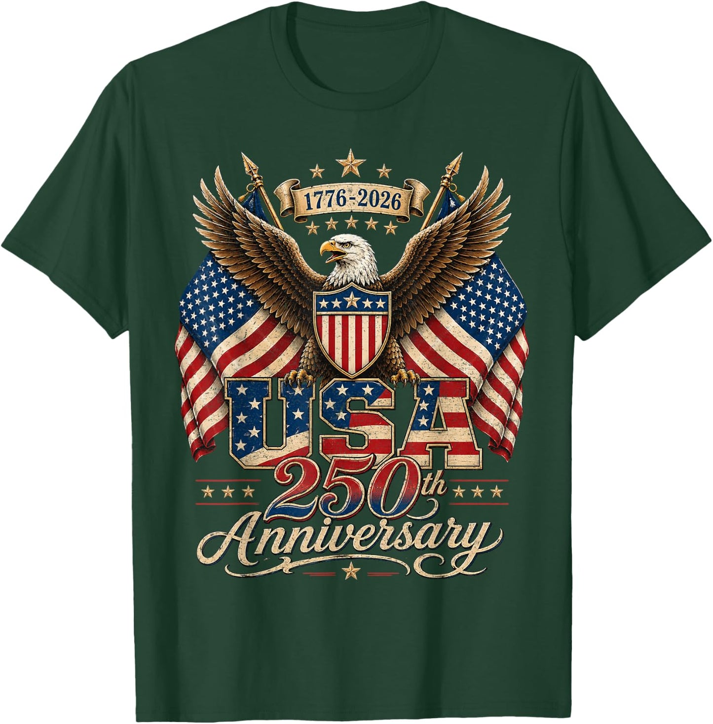 America Retro 250 Years 250th Anniversary USA 1776 2026 T-Shirt - T-Shirt | Forest