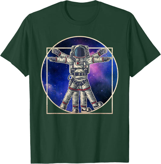 Astronaut Vitruvian Man Da Vinci Cute Funny Graphic T-Shirt - T-Shirt | Forest
