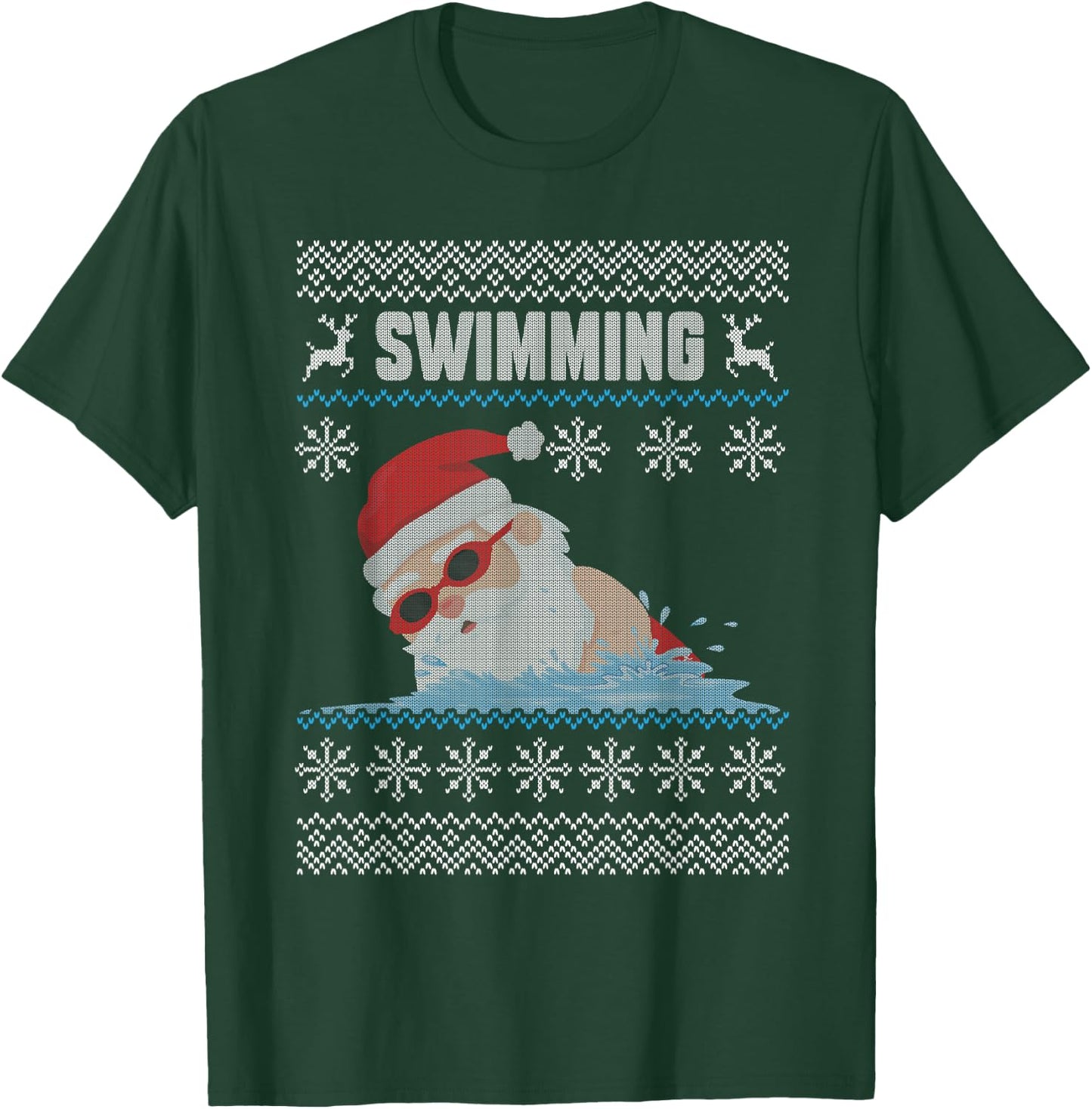 Swimming Santa Claus Swimming Pool Ugly Christmas Swimmer T-Shirt - T-Shirt | Forest