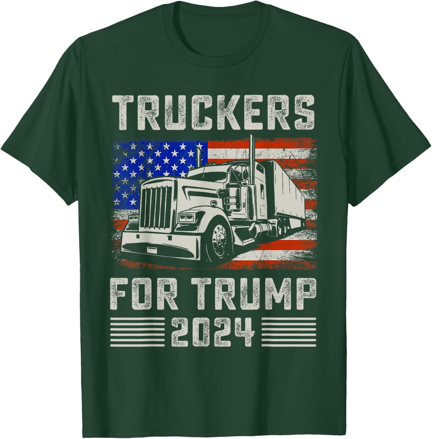 Truckers For Trump American Flag - Trump 2024 Vintage T-Shirt - T-Shirt | Forest
