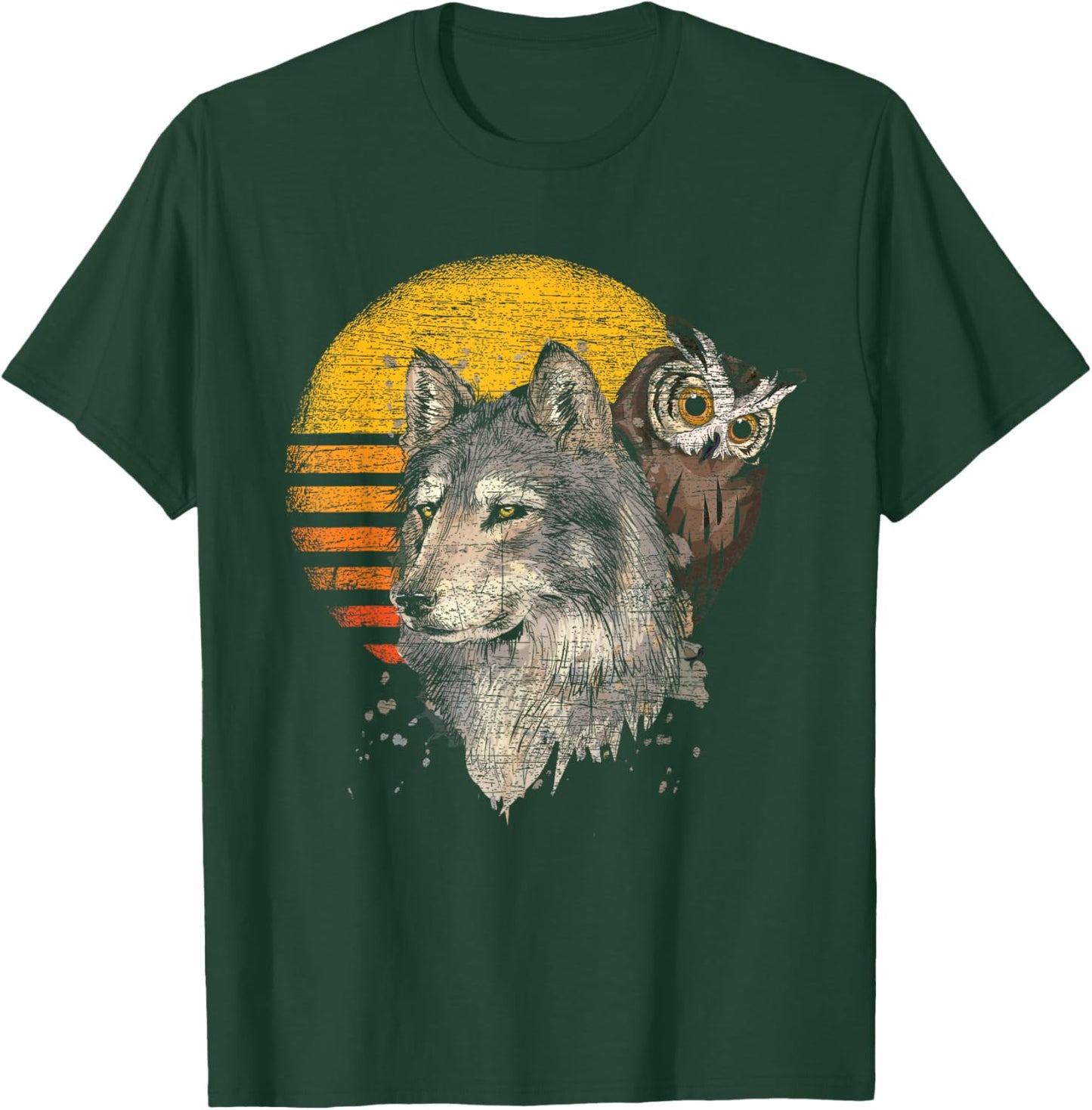 Forest Predator Ornithologist Gift Retro Wolf Owl T-Shirt - T-Shirt | Forest