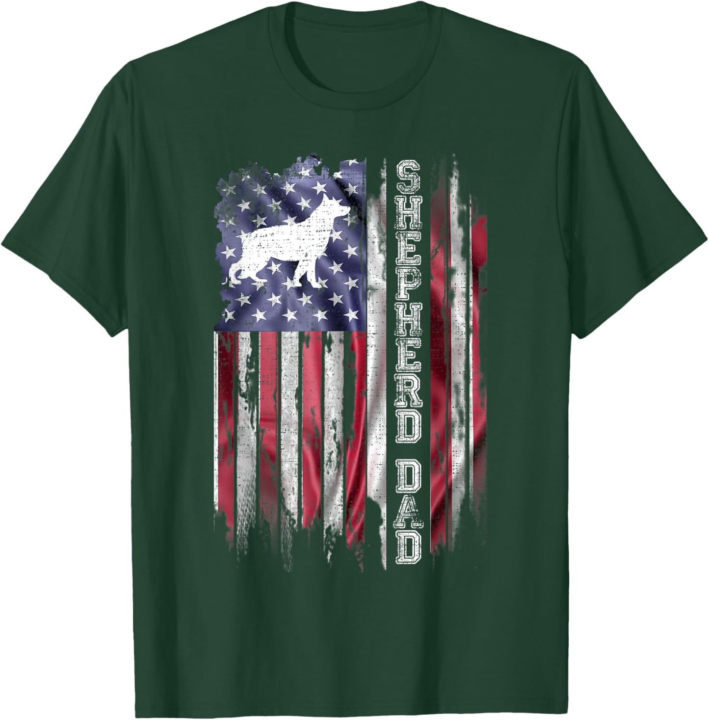 Vintage American Flag Proud German Shepherd Dad Silhouette T-Shirt - T-Shirt | Forest