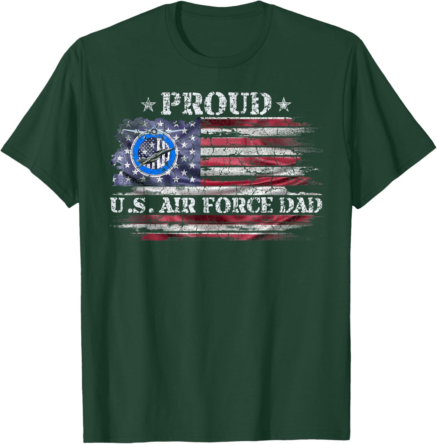 Vintage USA American Flag Proud Air Force Veteran Dad Funny T-Shirt - T-Shirt | Forest