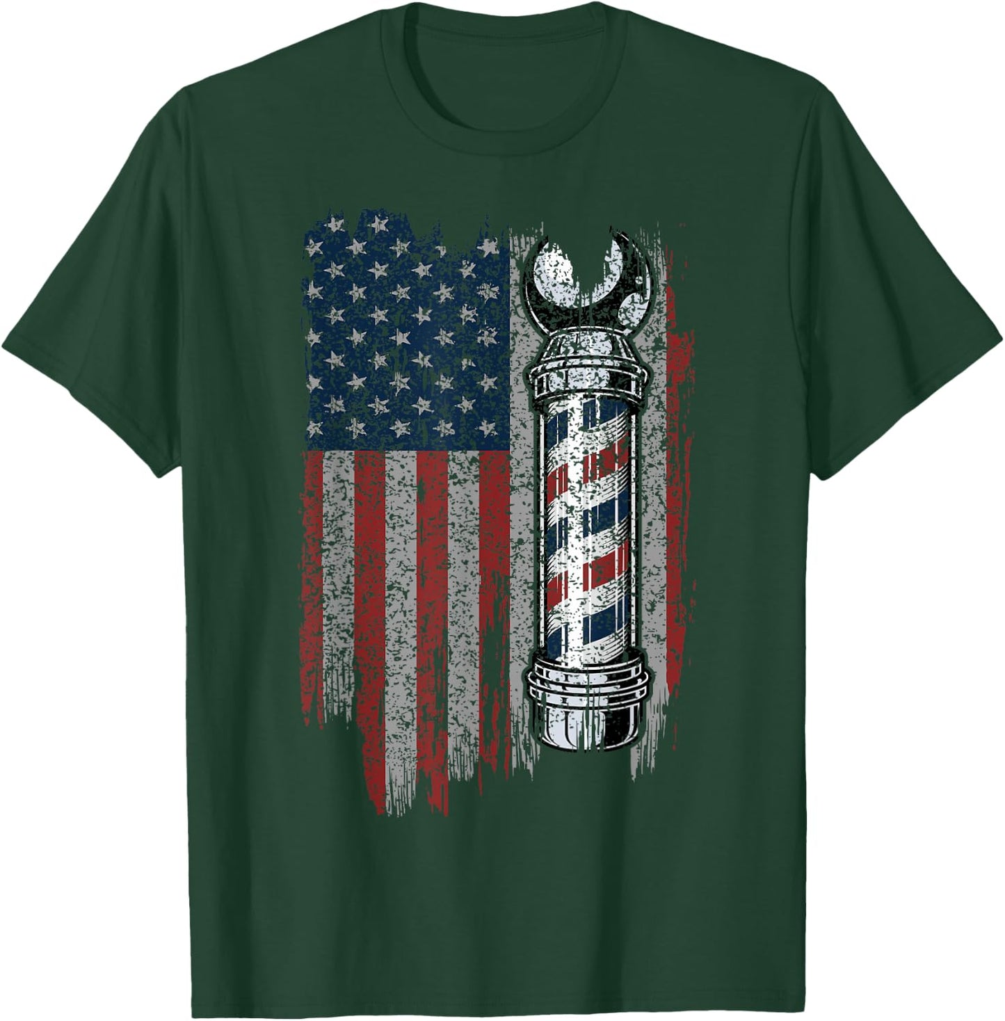 American Flag Barber - Barbershop Gift Patriotic Barber Men T-Shirt - T-Shirt | Forest