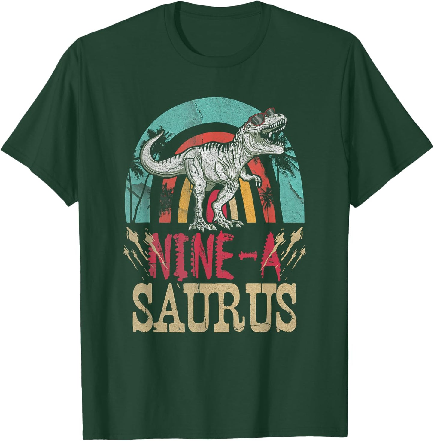 Kids 9 Year Old Dinosaur Birthday 9th T Rex Dino Nine Saurus T-Shirt - T-Shirt | Forest