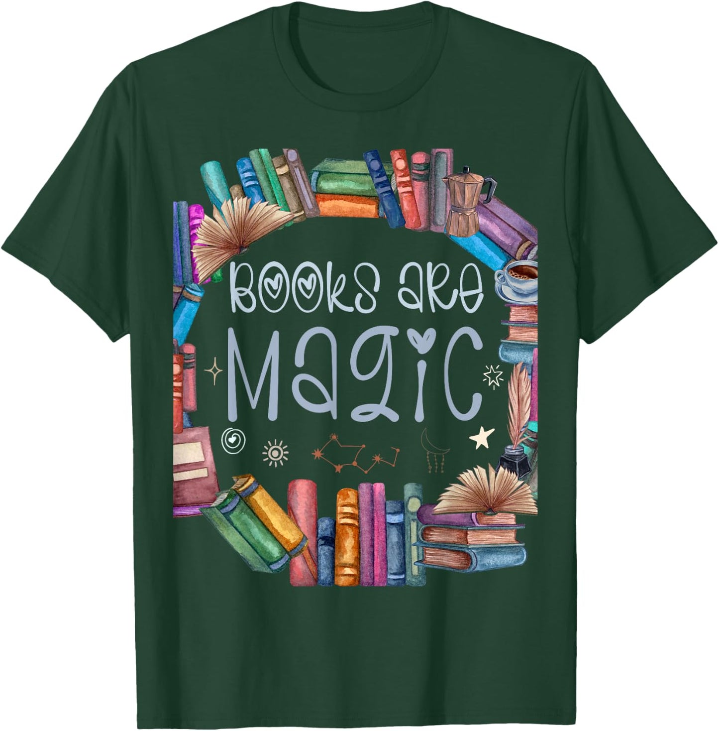 Bibliophile Gifts For Old Book Lovers - Books Are Magic T-Shirt - T-Shirt | Forest