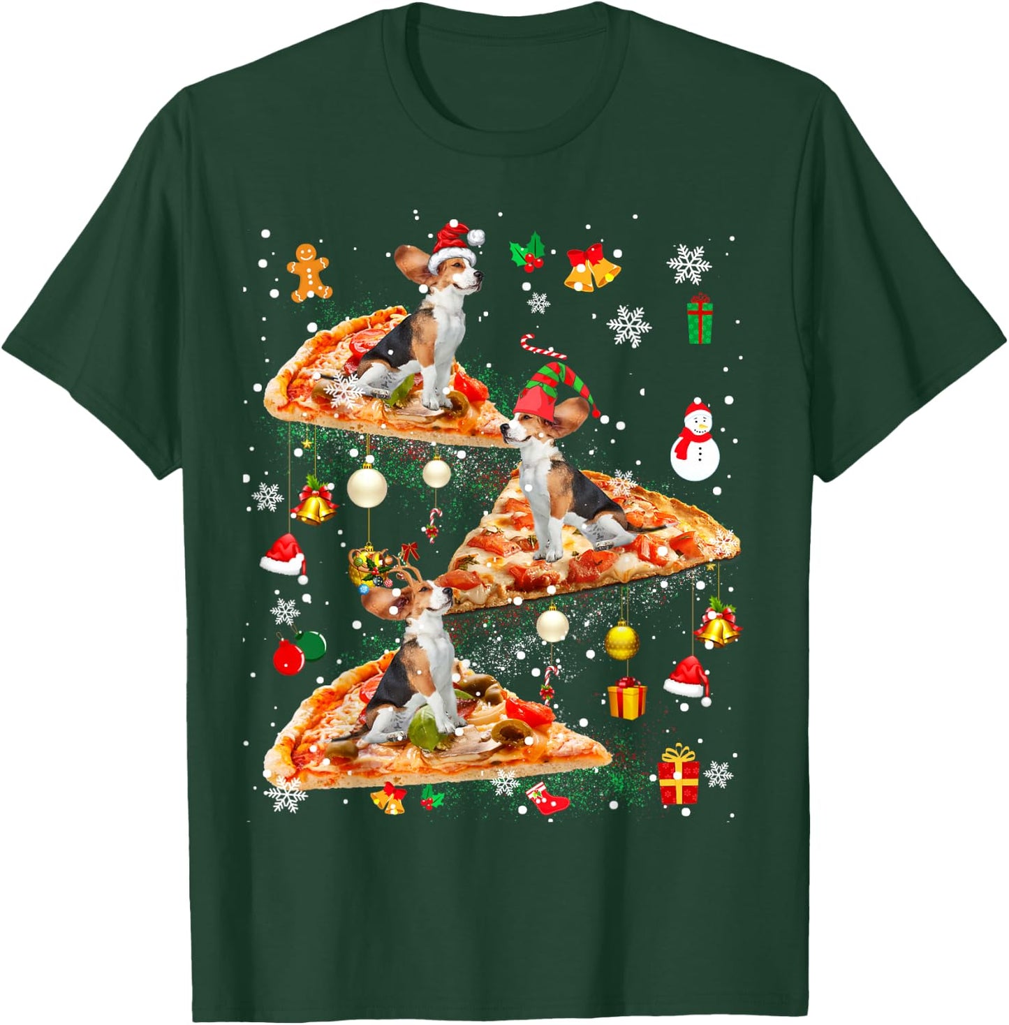 Santa Reindeer Elf Beagle Riding Pizza Galaxy Ornaments T-Shirt - T-Shirt | Forest