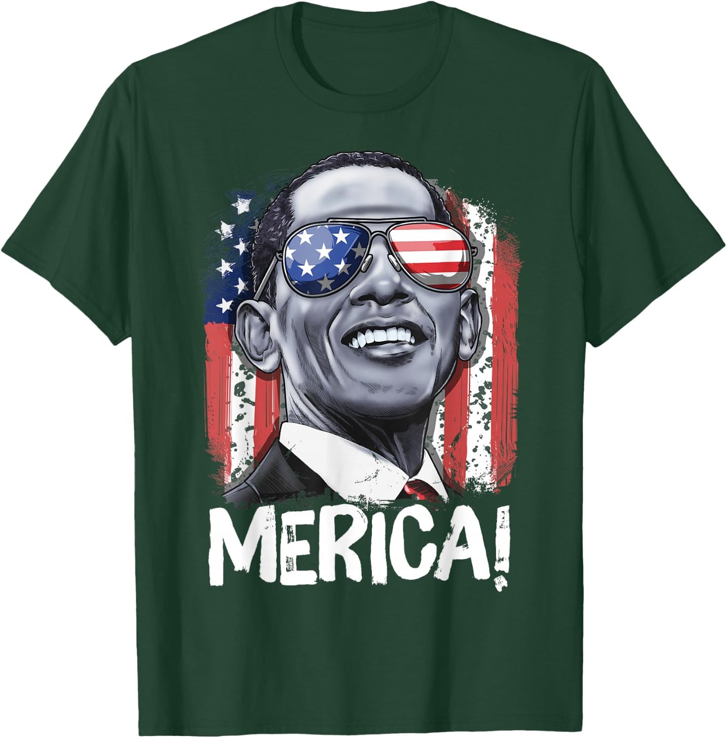 Barack Obama 4th of July Merica Men Women USA American Flag T-Shirt - T-Shirt | Forest