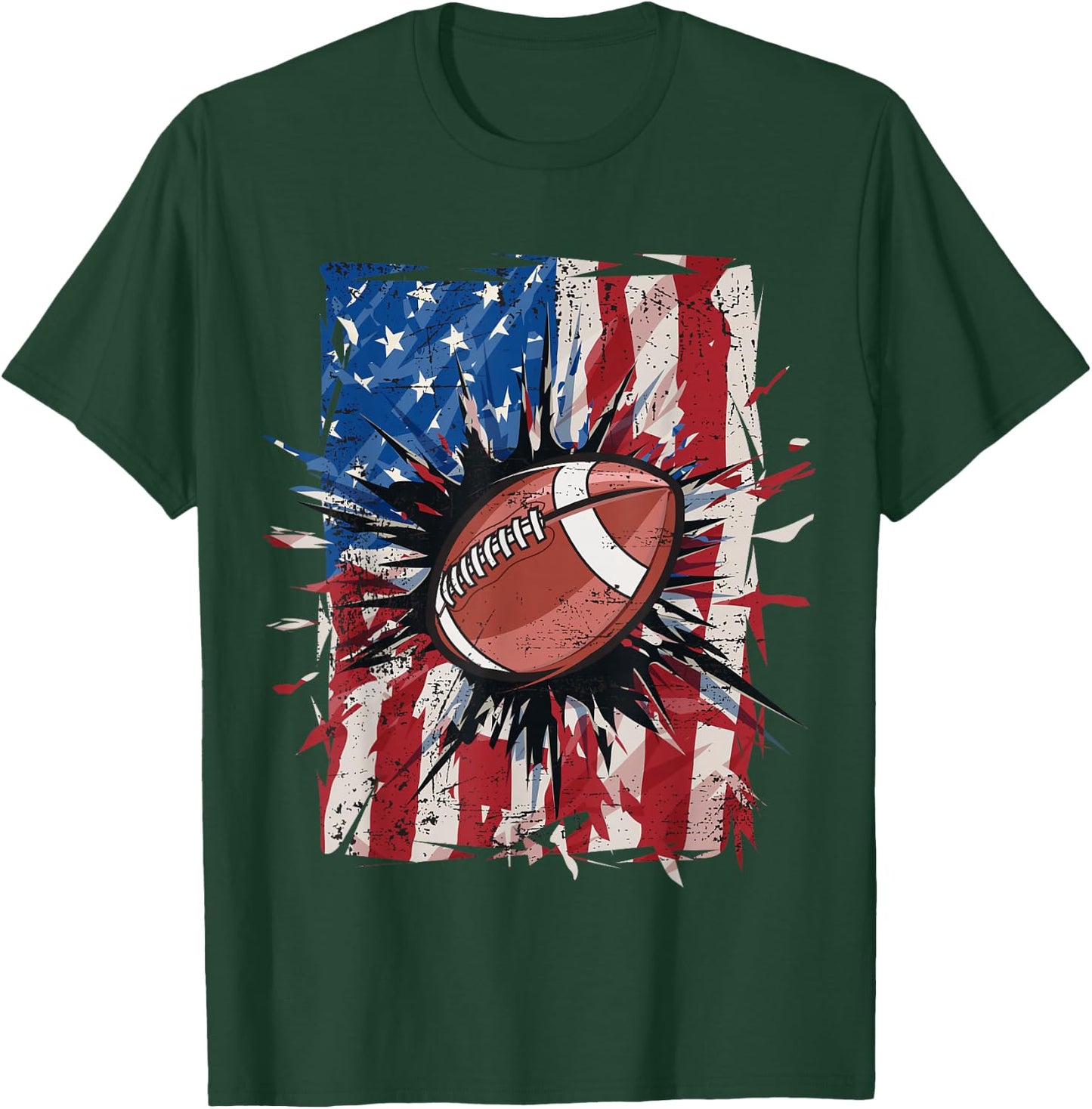 Patriotic Football 4th of July Men USA American Flag Boys Small T-Shirt - T-Shirt | Forest