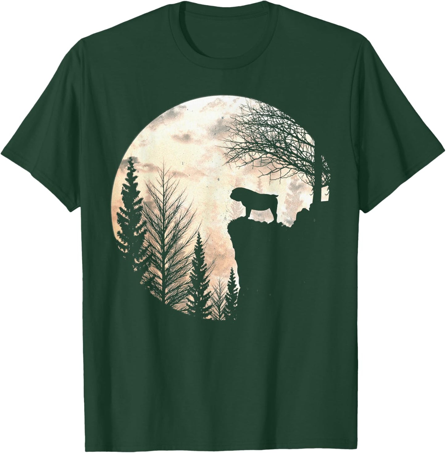 Bulldog Silhouette Dog Scary And Moon Halloween Costume T-Shirt - T-Shirt | Forest