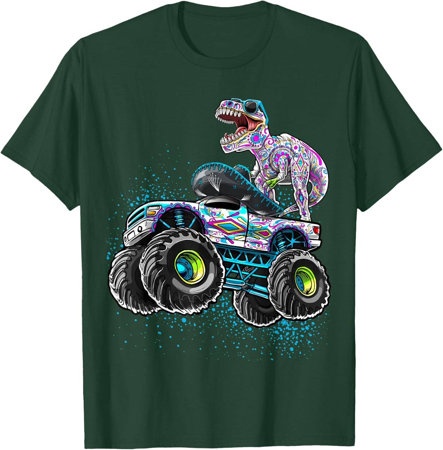 Day of the Dead Monster Truck Dinosaur Sugar Skull Boys T-Shirt - T-Shirt | Forest