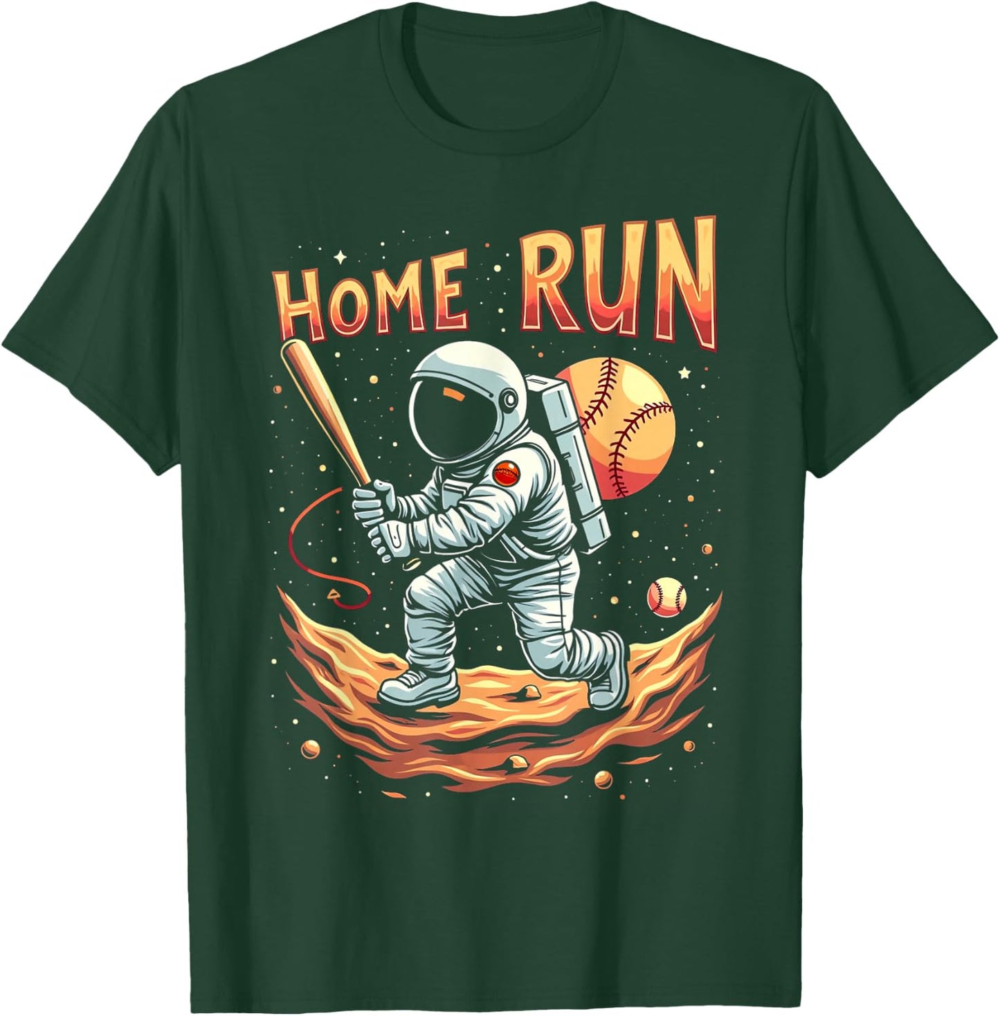 Home Run Astronaut Baseball Player Boys Kids Men T-Shirt - T-Shirt | Forest