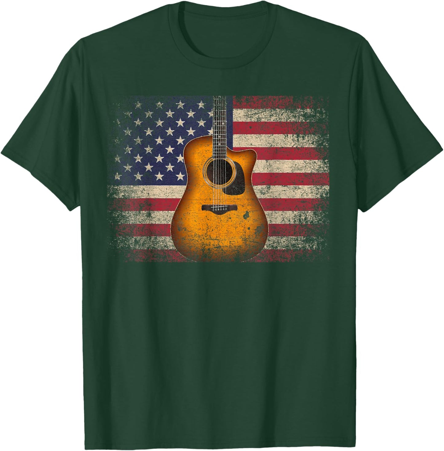 Guitar 4th of July Gift American Flag USA - Country Music Small T-Shirt - T-Shirt | Forest