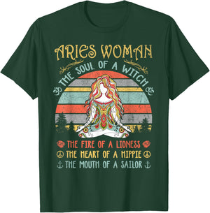 Aries Woman The Soul Of A Witch Vintage Birthday T-Shirt - T-Shirt | Forest