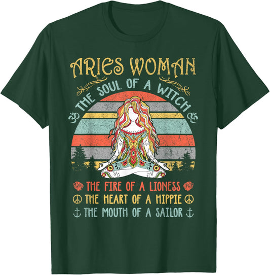 Aries Woman The Soul Of A Witch Vintage Birthday T-Shirt - T-Shirt | Forest