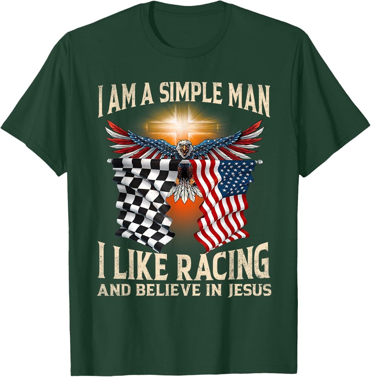 I Am A Man Simple I Like Racing And Believe In Jesus T-Shirt - T-Shirt | Forest