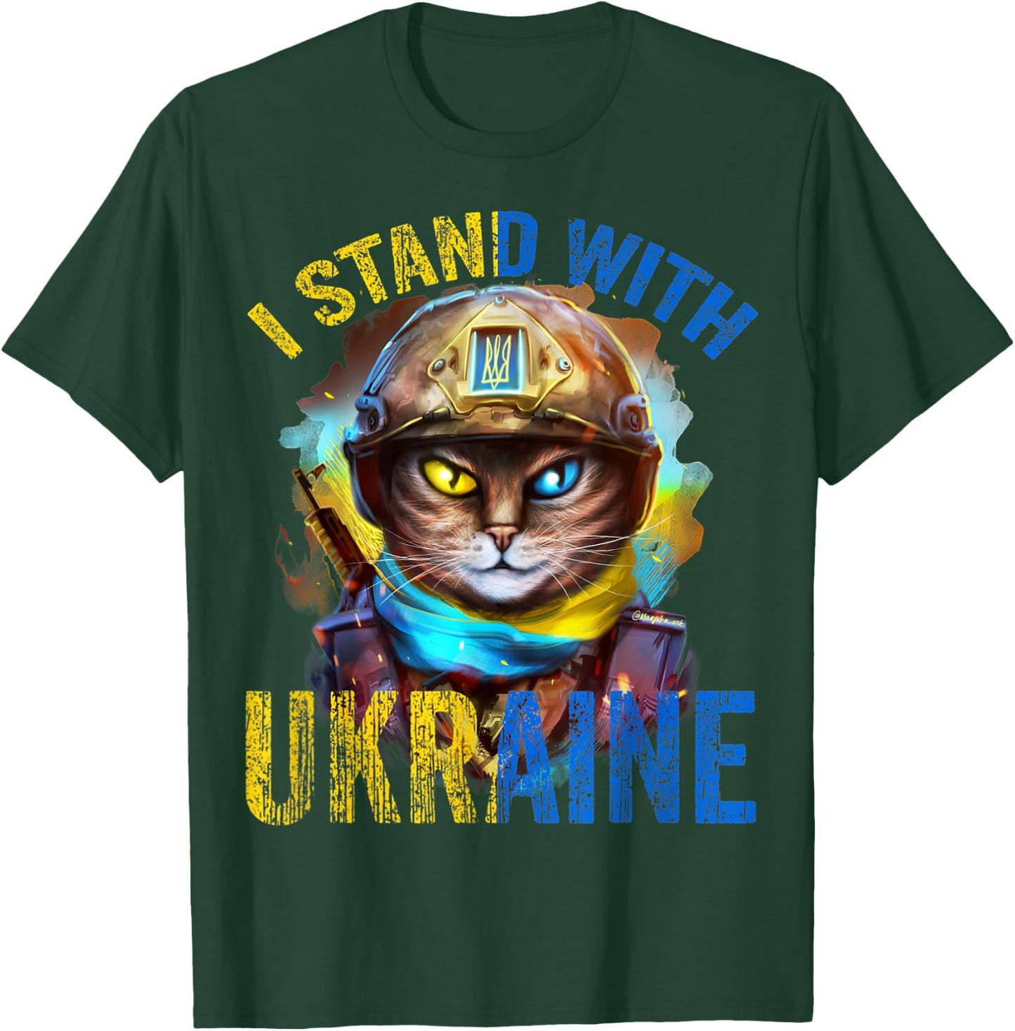 Pray for Support Ukrainian Cat Soldier Stand with Ukraine Women T-Shirt - T-Shirt | Forest