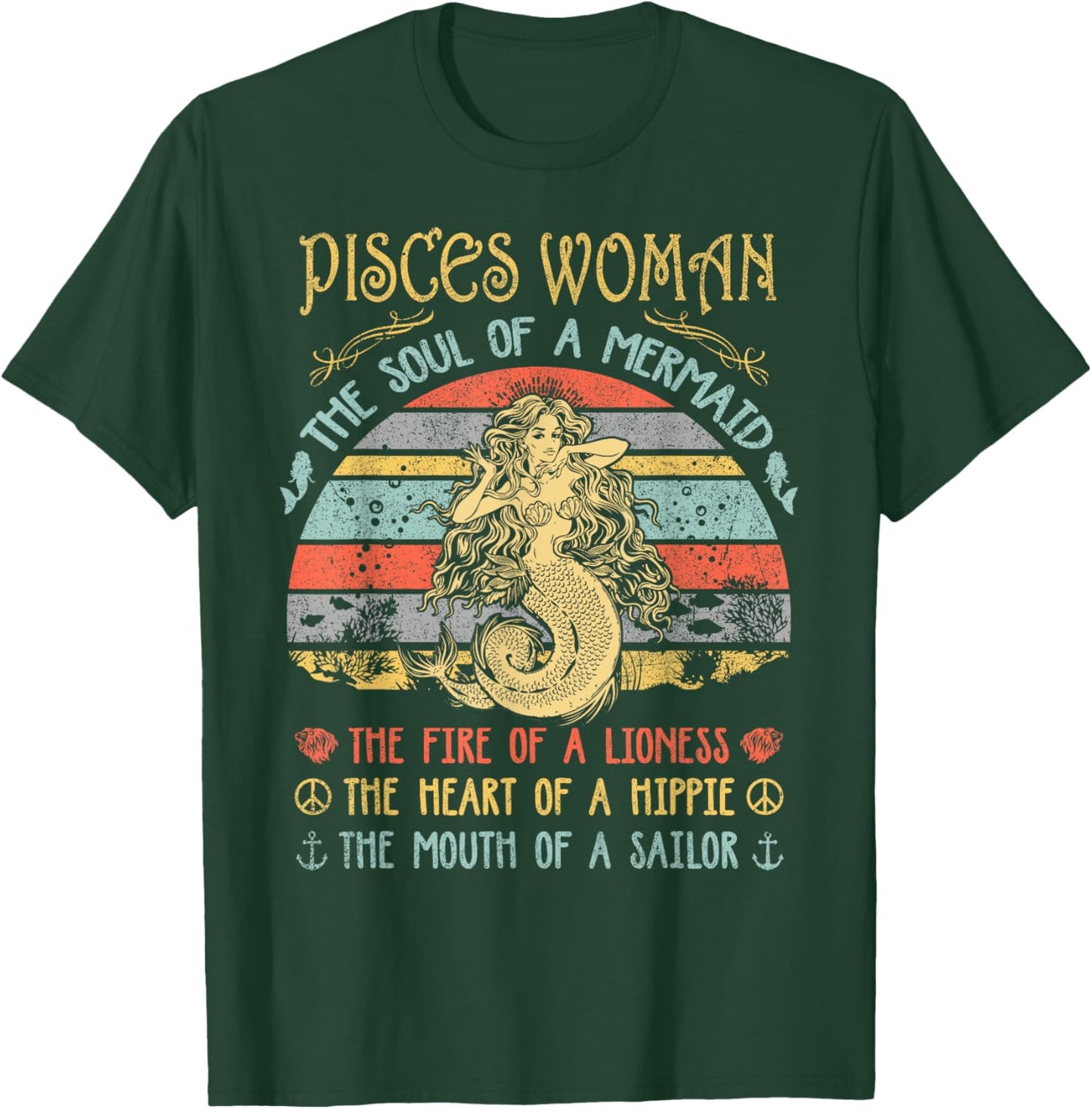 Pisces Woman The Soul Of A Mermaid Vintage Birthday T-Shirt - T-Shirt | Forest