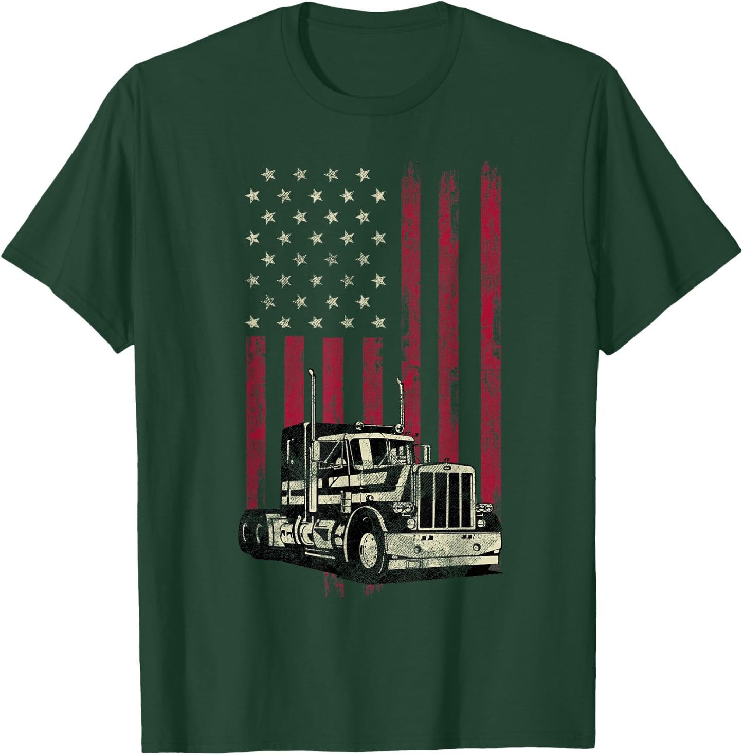 Trucker Vintage American Flag 4th Of July Gift T-Shirt - T-Shirt | Forest