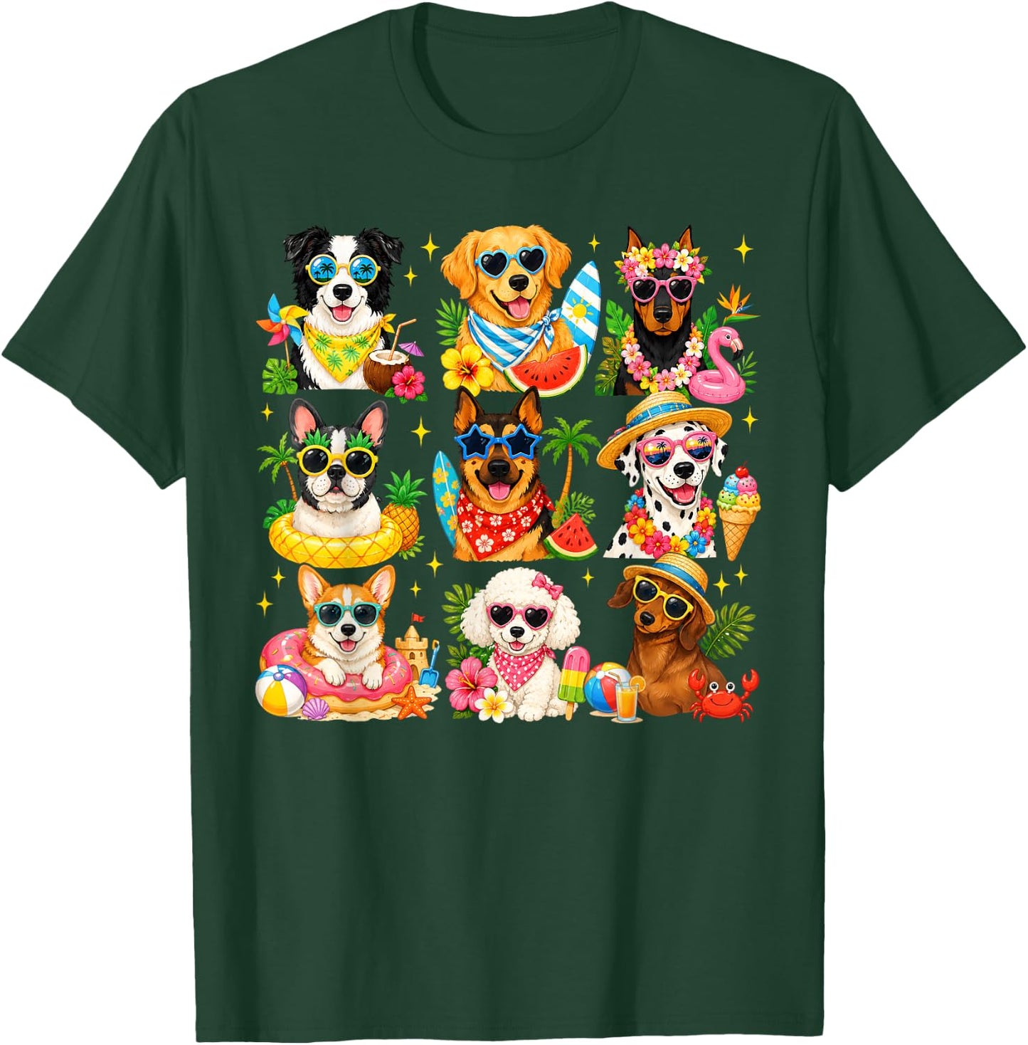 Funny Dogs in Sunglasses Summer Beach Vacation Dog Lovers T-Shirt - T-Shirt | Forest