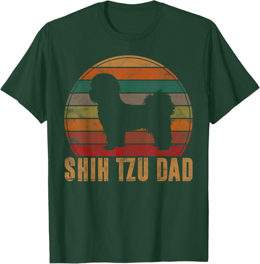 Retro Shih Tzu Dad Gift Daddy Apparel Dog Owner Pet Father T-Shirt - T-Shirt | Forest